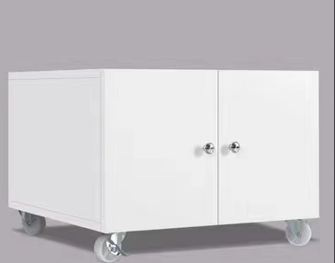 Low-Profile Mobile Steel Printer Cabinet with Rolling Casters, Compact Metal Printer Stand for Office Equipment Organization and Space-Saving Storage