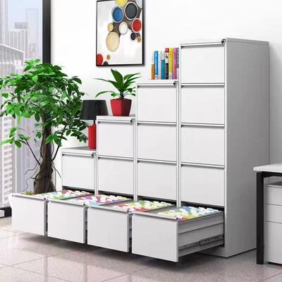 4段引き出し付きA4スチール製ファイリングキャビネット（ロック付き、FCハンギングファイル収納、オフィス書類整理用）