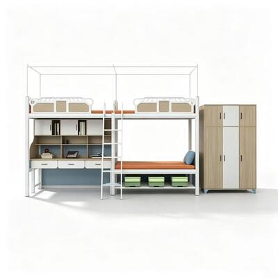 Combined Metal Bunk Bed and Loft Bed with Desk for Dormitories