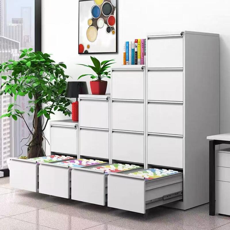4段引き出し付きA4スチール製ファイリングキャビネット（ロック付き、FCハンギングファイル収納、オフィス書類整理用）
